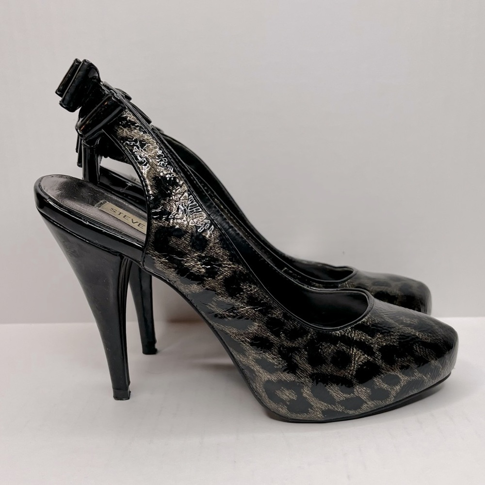 Steve Madden Leopard Print Slingback Heels. Bow on heel strap. Size 7-1/2